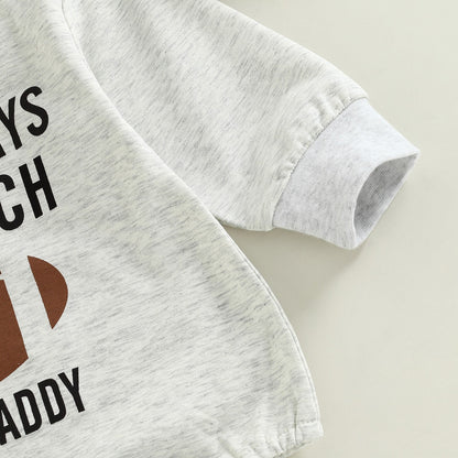 On Sundays We Watch Football with Daddy Infant Baby Girls Boys Romper Football Long Sleeve Jumpsuits Bubble Romper