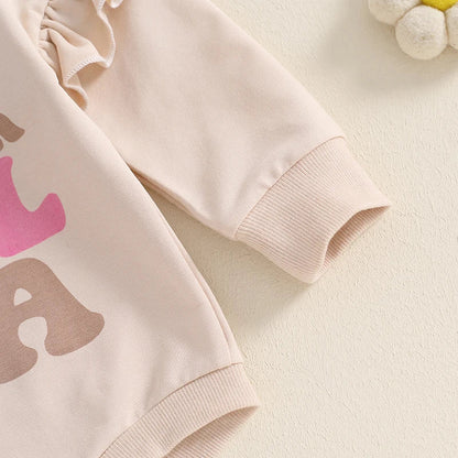Baby Girls In My Flower Girl Era Romper Long Ruffle Sleeve Crew Neck Letters Print Bodysuit