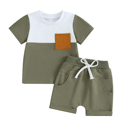 Toddler Baby Boy 2Pcs Summer Clothes Color Block Short Sleeve T-Shirt Shorts Set