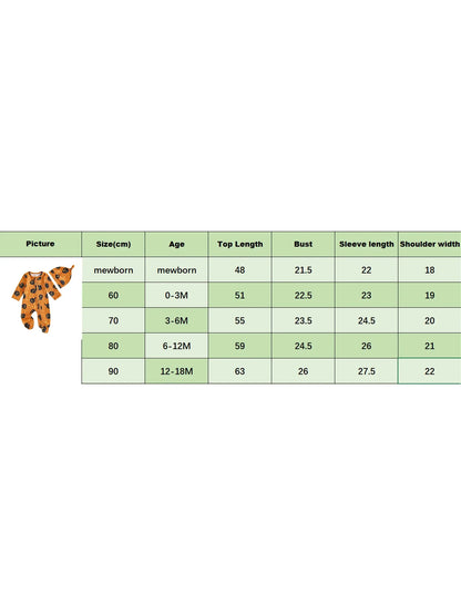Baby Boy Girl 2Pcs Halloween Footed Zipper Romper Pumpkin Print Long Sleeve Round Neck Zip Jumpsuit with Hat Set