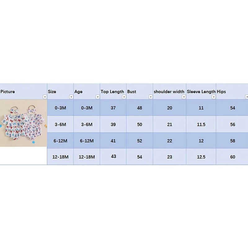 Baby Girl 2Pcs 4th of July Outfit Love Heart Star Pattern Ruffled Crew Neck Short Sleeve Romper & Bow Headband Set