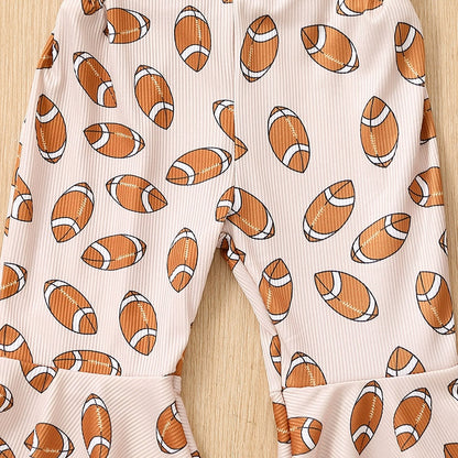 Baby Toddler Girl Jumpsuit Football Print Romper Bell Bottom Tank Romper
