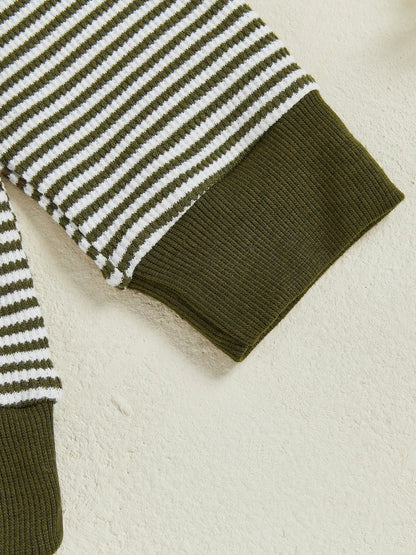 Baby Toddler Boys 2Pcs Long Sleeve Embroidery Duck Top with Striped Pants Infant Clothes Set