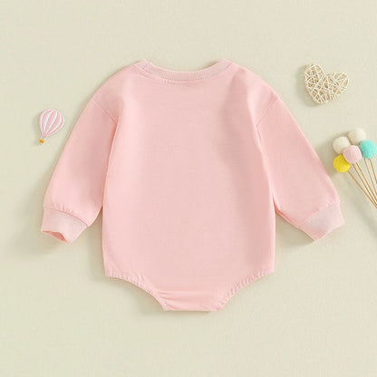Baby Girls Boys Valentine's Day Long Sleeve Sweet Heart Letters Bubble Romper