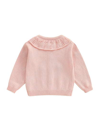Baby Toddler Girls Cardigan Sweater 3D Flower Design Button Down Long Sleeve Knitted Top