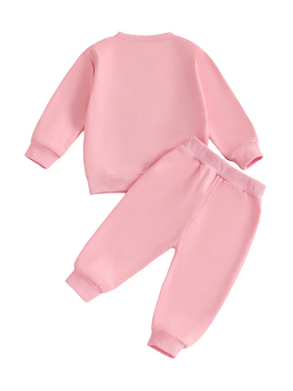 Baby Toddler Girls 2Pcs Thanksgiving Outfit Long Sleeve Turkey Gobble Embroidery Top + Pants Jogger Set Clothes