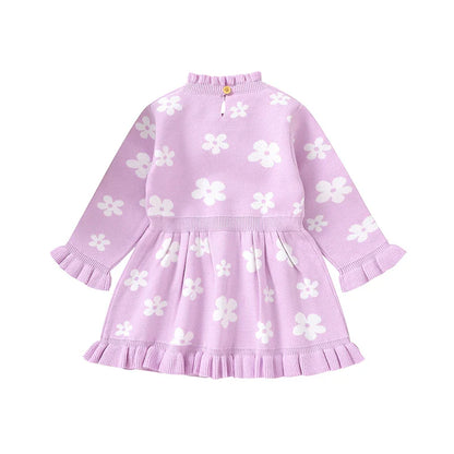 Baby Toddler Girl Long Sleeve Flower Floral Print Ruffle Sweater A-Line Dress