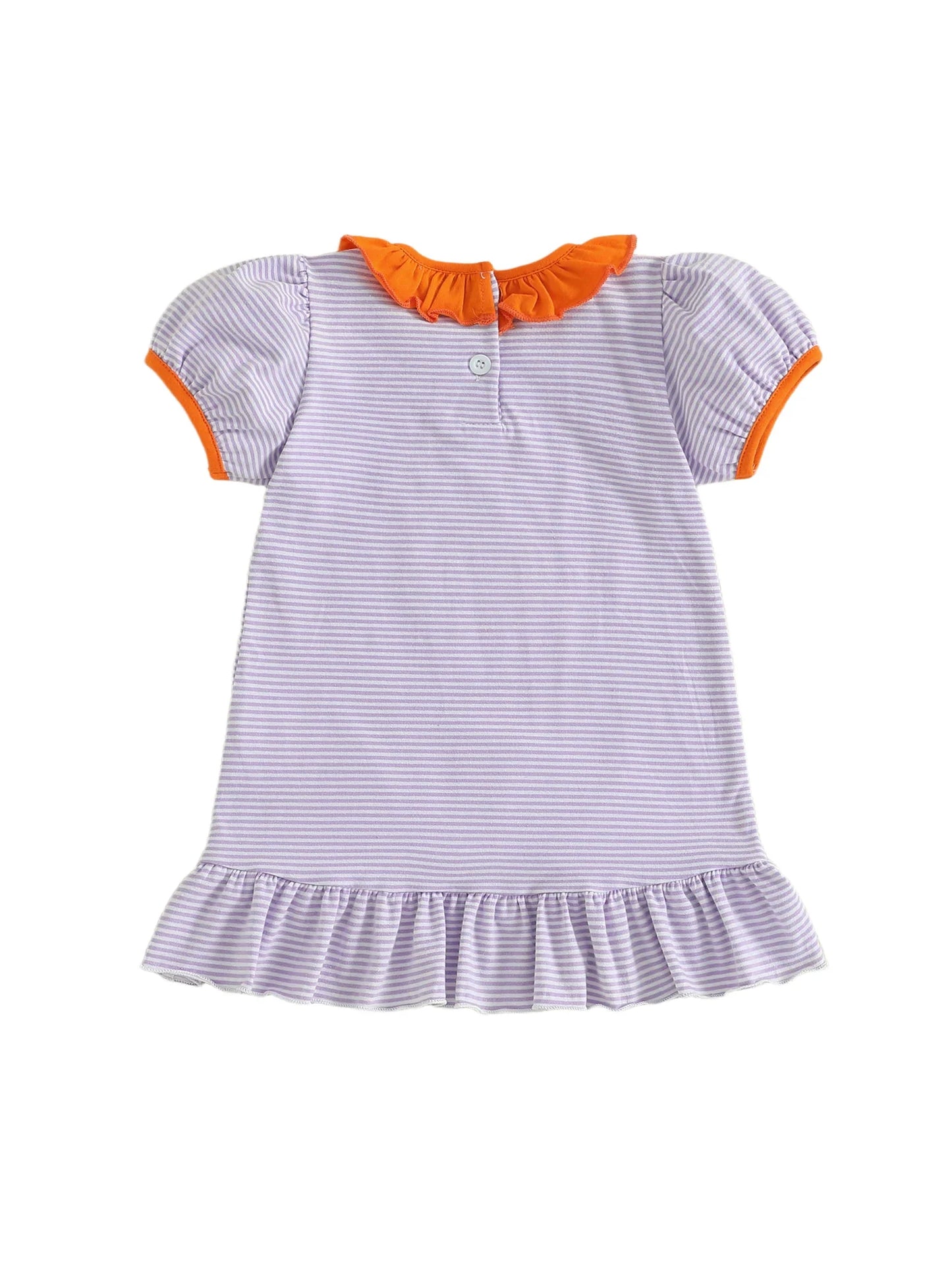 Baby Toddler Kids Girl Halloween Striped Dress Pumpkin Black Cat Embroidered Short Sleeve Ruffled Dress Cute Fall Clothes