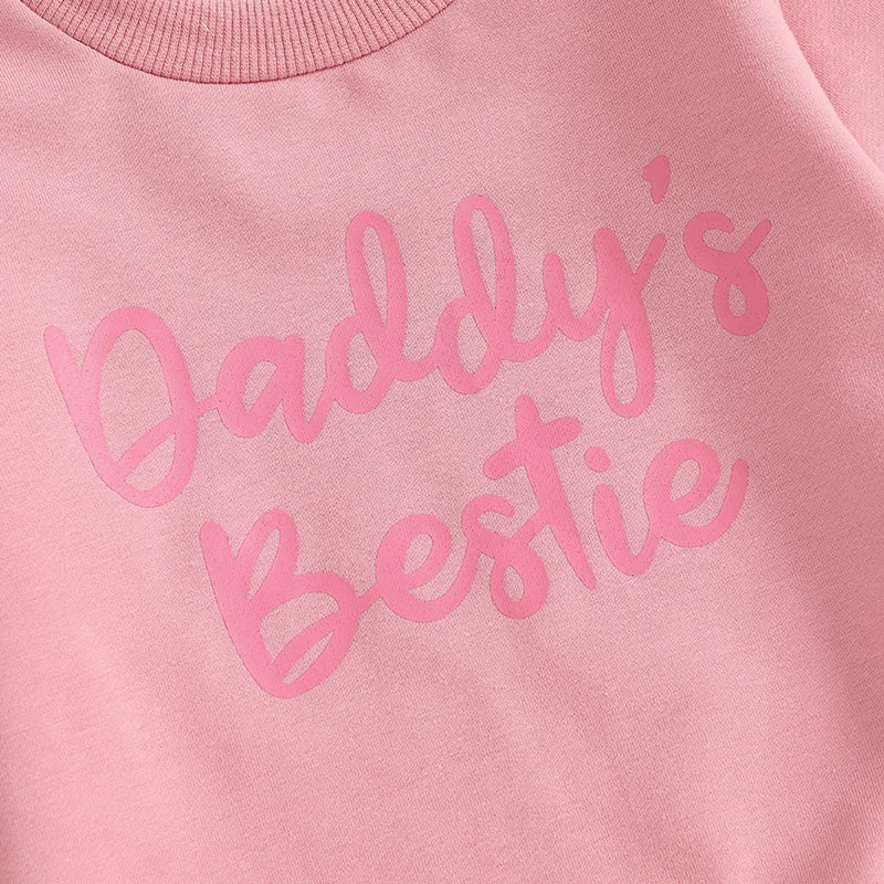 Baby Toddler Girls 2Pcs Daddy's Bestie Outfit Letter Print Long Sleeve Crewneck Top with Solid Pants Jogger Set