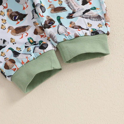 Baby Toddler Boys 2Pcs Outfit Summer Spring Duck Embroidery Short Sleeve T-Shirt Top and Elastic Waist Jogger Pants Set