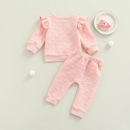 2 Piece Adorable Flutter Sleeve Newborn Infant Baby Girl Autumn Long Sleeve And Pant Set
