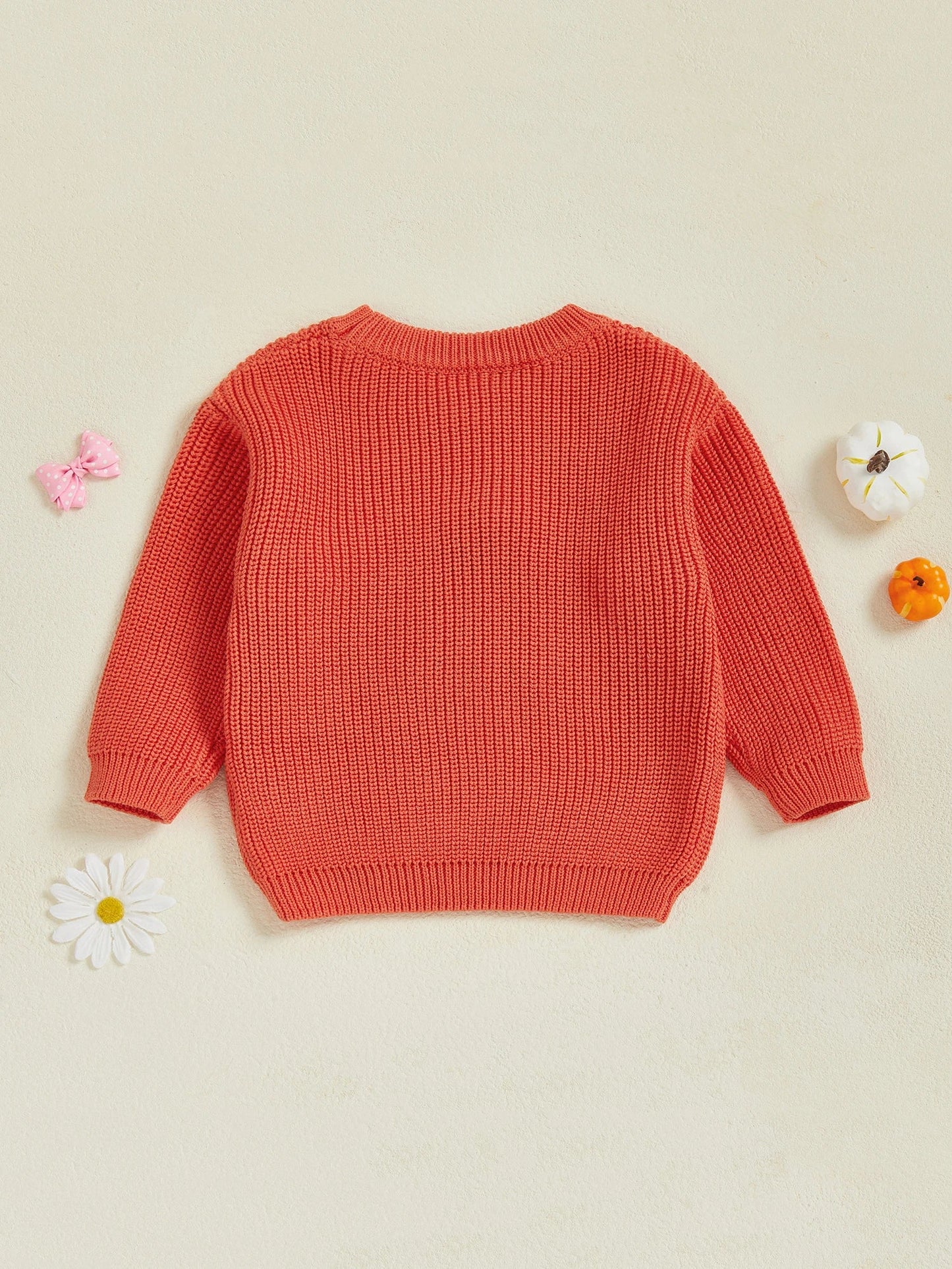 Baby Toddler Kids Girl Halloween Sweater Long Sleeve Round Neck Ghost Flower Embroidery Knit Pullover Top