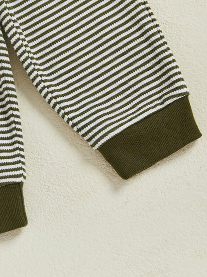 Baby Toddler Boys 2Pcs Long Sleeve Embroidery Duck Top with Striped Pants Infant Clothes Set