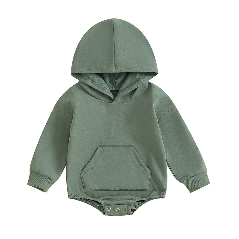 Baby Toddler Boy Girl Hoodie Bubble Romper Pocket Solid Color Long Sleeve