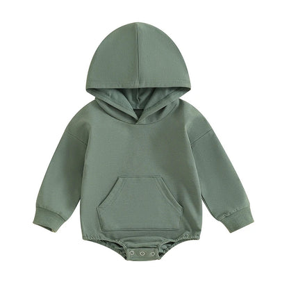 Baby Toddler Boy Girl Hoodie Bubble Romper Pocket Solid Color Long Sleeve