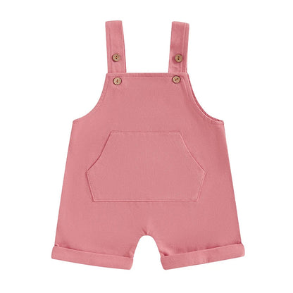 Baby Toddler Boys Girls Overalls Tank Sleeveless Square Neck Front Pocket Suspender Shorts Romper