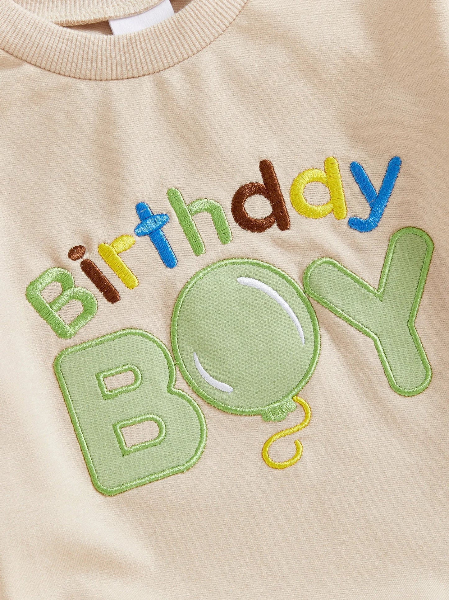 Baby Toddler Boy 2Pcs Birthday Boy Outfit Letter Ballon Embroidery Long Sleeve Pullover Crewneck Top Elastic Waist Solid Pants Jogger Set