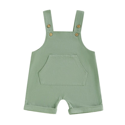 Baby Toddler Boys Girls Overalls Tank Sleeveless Square Neck Front Pocket Suspender Shorts Romper