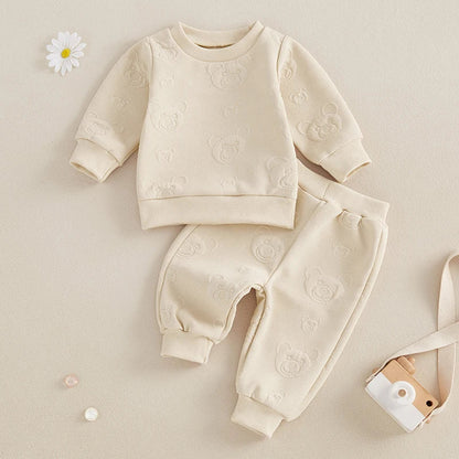 Baby Toddler Boys Girls 2Pcs Jogger Set Bear Pattern Long Sleeve Crewneck Top Long Pants Fall Outfit