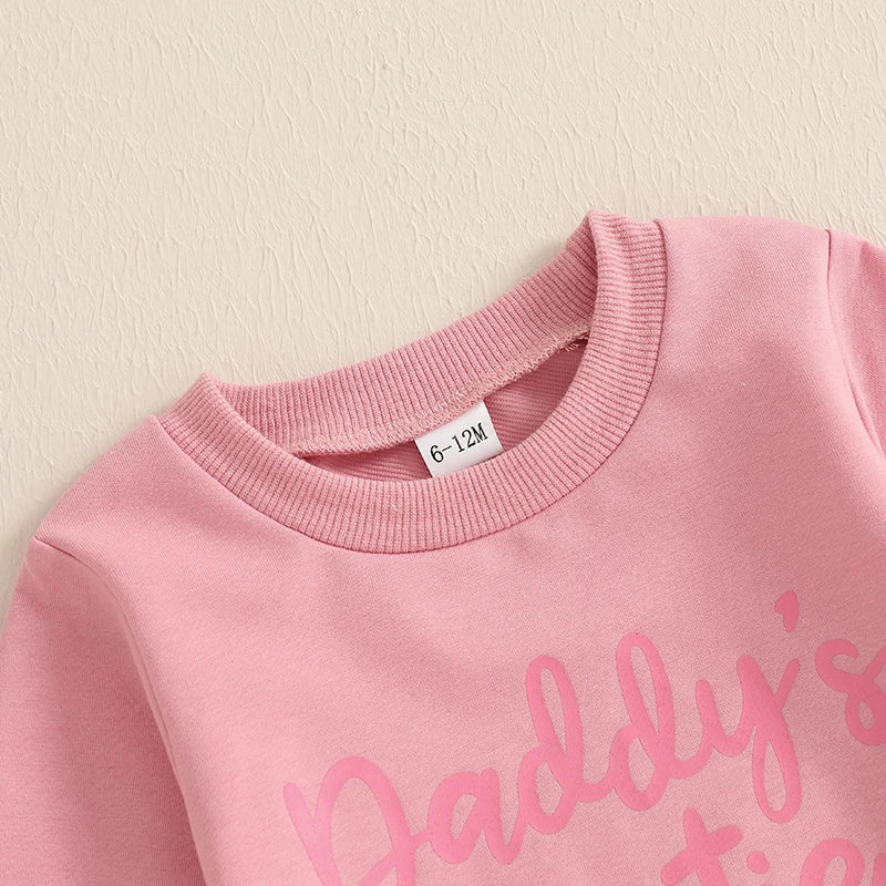 Baby Toddler Girls 2Pcs Daddy's Bestie Outfit Letter Print Long Sleeve Crewneck Top with Solid Pants Jogger Set