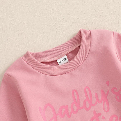 Baby Toddler Girls 2Pcs Daddy's Bestie Outfit Letter Print Long Sleeve Crewneck Top with Solid Pants Jogger Set