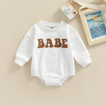 Adorable Baby Boy Girl Long Sleeve BABE Bubble Romper