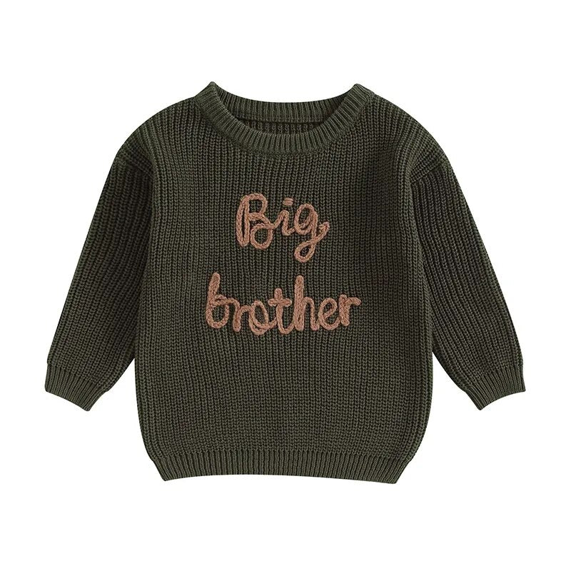 Toddler Kids Boys Sweaters Cotton Long Sleeve Letter Embroidery Big Brother Pullover Loose Knitwear Top