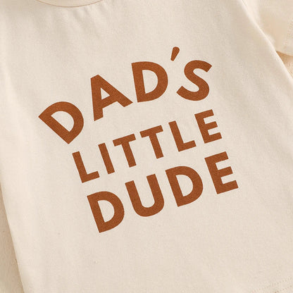 Baby Toddler Boys 2Pcs Dad's Little Dude Summer Outfit Letter Print Short Sleeve T-Shirt Top and Elastic Checkered Print Shorts Set