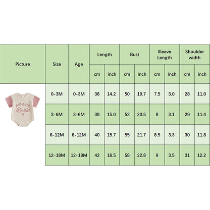 Baby Girl Auntie's Bestie Romper Contrast Color Letter Embroidery Waffle Crew Neck Short Sleeve Jumpsuit