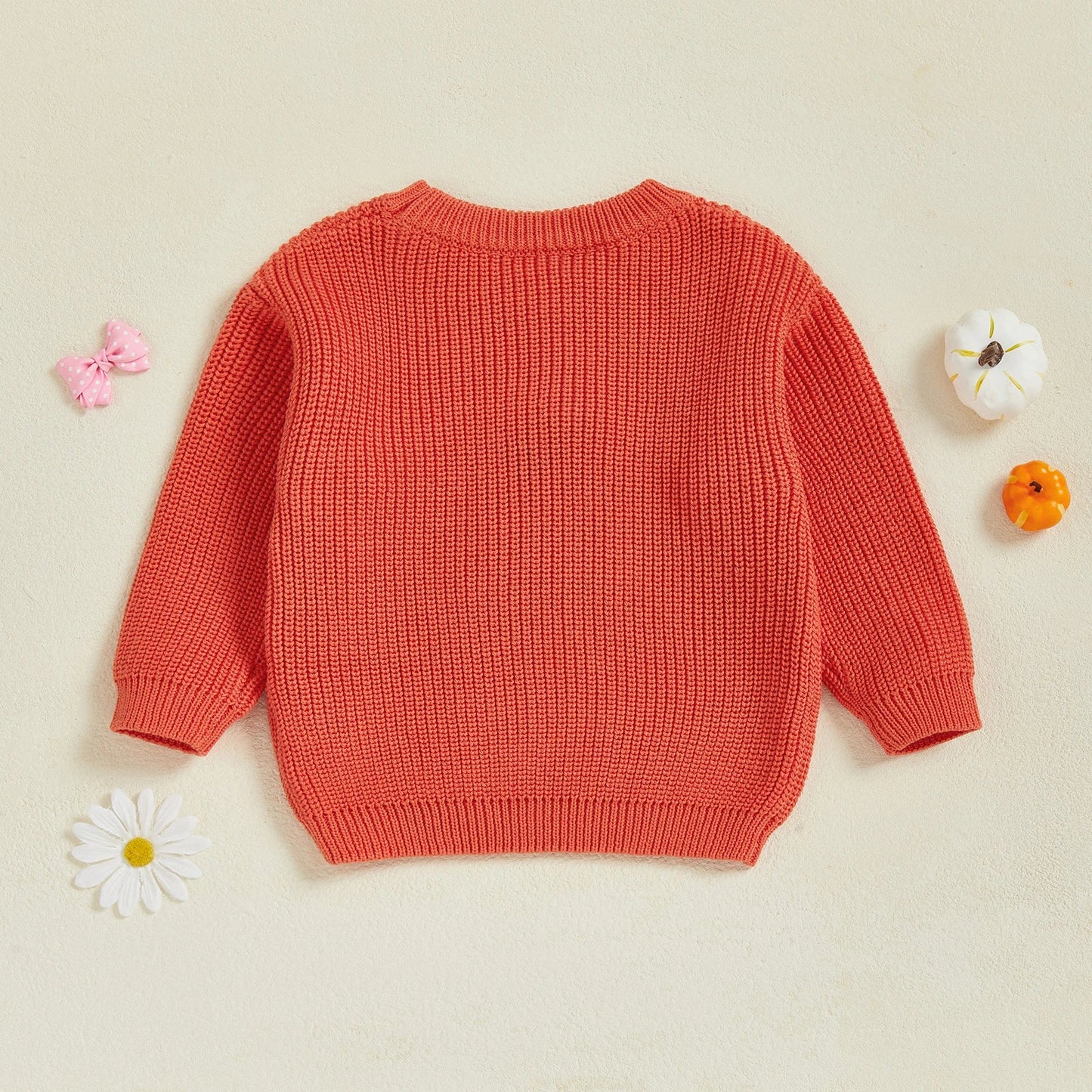 Baby Toddler Kids Girl Halloween Sweater Long Sleeve Round Neck Ghost Flower Embroidery Knit Pullover Top