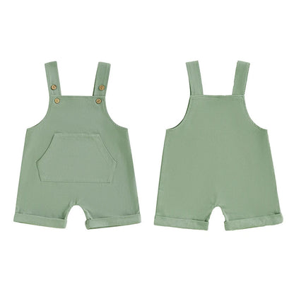Baby Toddler Boys Girls Overalls Tank Sleeveless Square Neck Front Pocket Suspender Shorts Romper