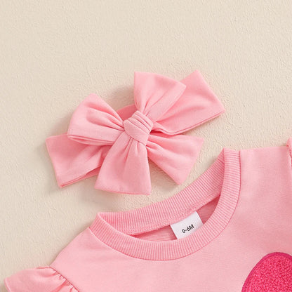 Baby Toddler Girls 3Pcs Fall Outfit Long Sleeve Bow Embroidery Crewneck Top + Jogger Pants + Headband Set