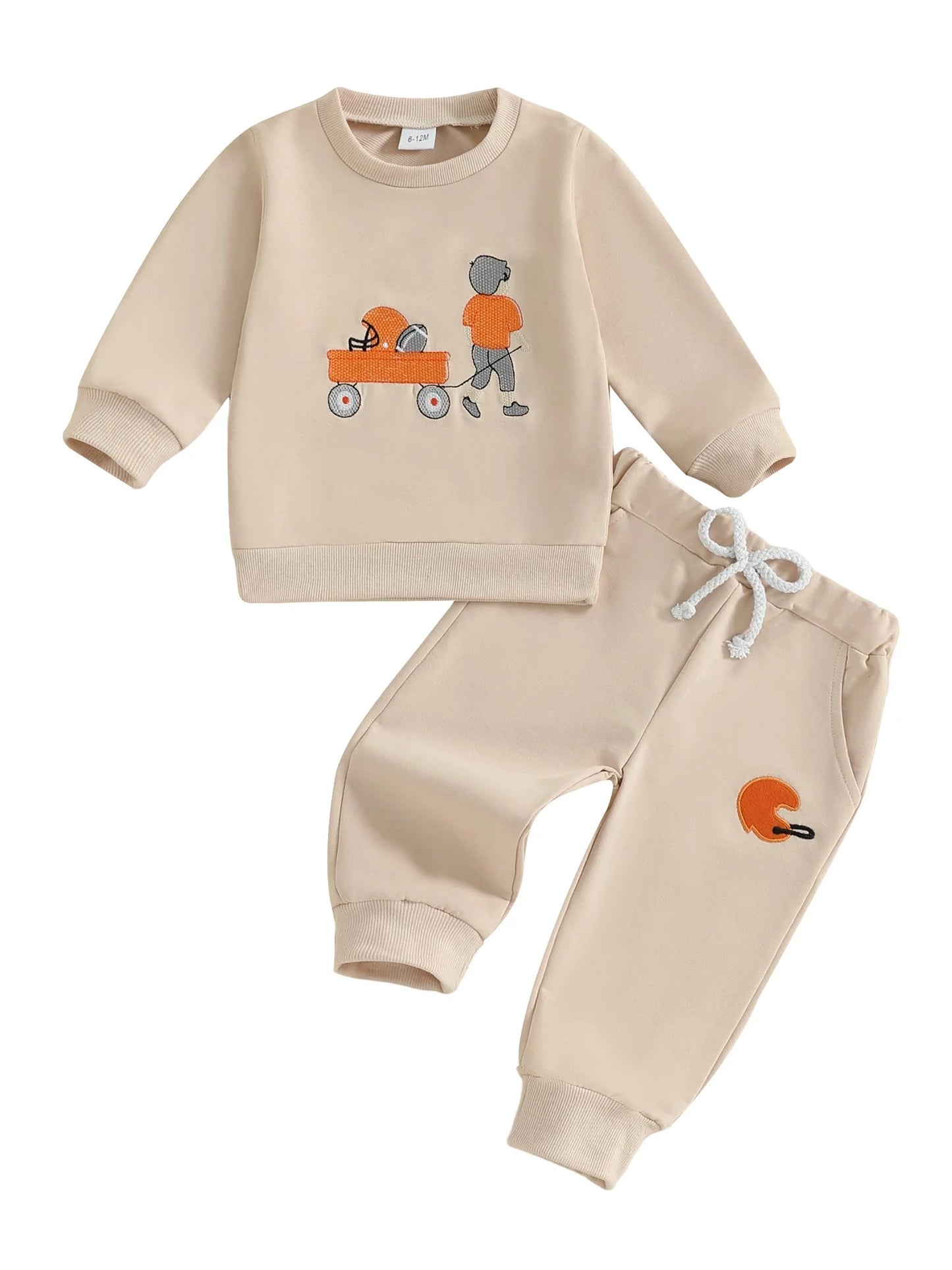 Baby Toddler Boys 2Pcs Autumn Long Sleeve Football Embroidery Top Drawstring Jogger Pants Set
