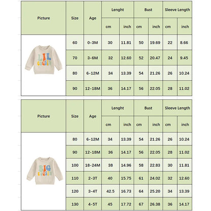 Baby Toddler Kids Girls Boys Matching Outfits Letter Print Big Lil Cousin Long Sleeve Crewneck Top