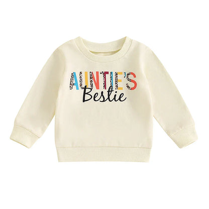 Baby Toddler Girl Auntie's Bestie Casual Letter Print Crew Neck Long Sleeve Pullover Top