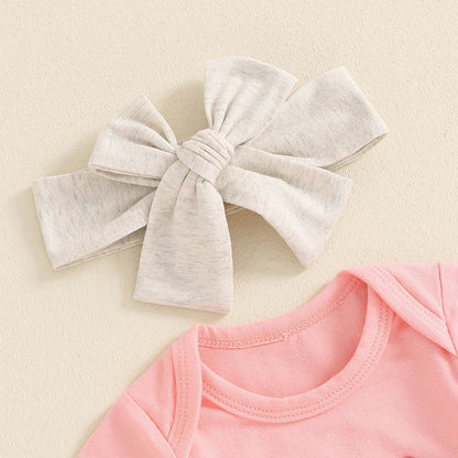 Baby Girl 3Pcs Little Sis Outfit Letter Embroidered Short Sleeve Romper Long Pants Headband Set