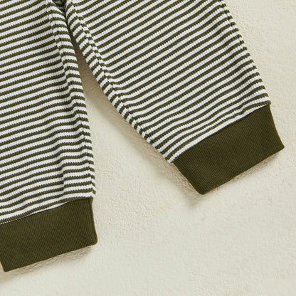 Baby Toddler Boys 2Pcs Long Sleeve Embroidery Duck Top with Striped Pants Infant Clothes Set