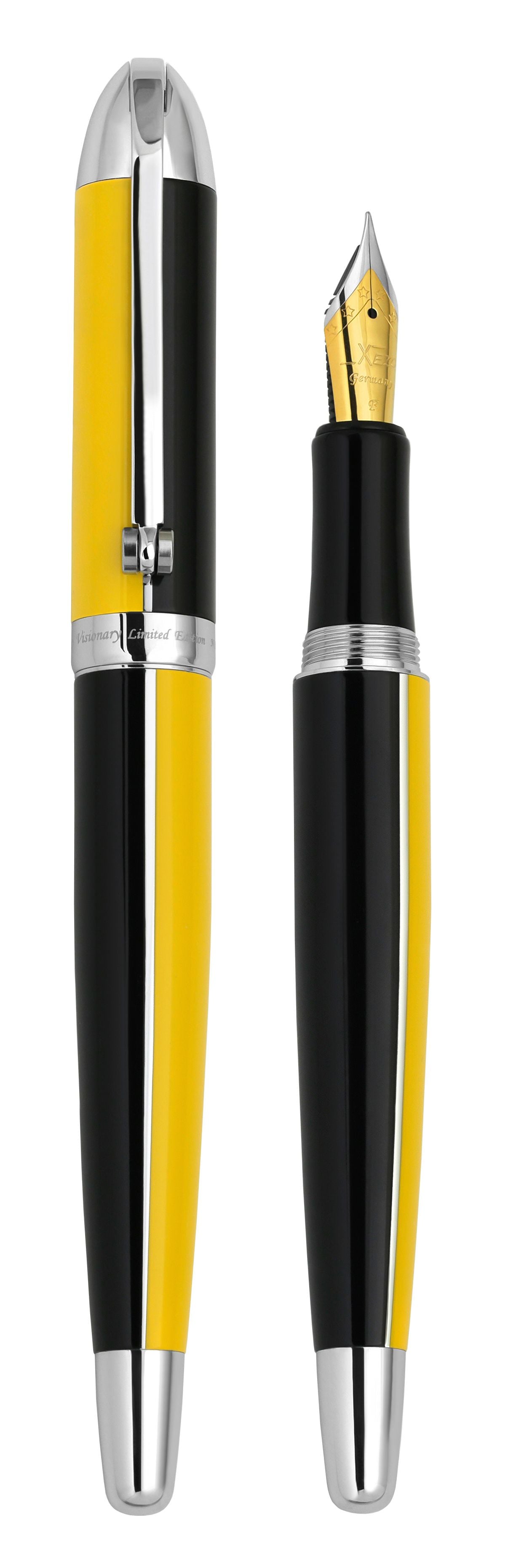 Xezo Visionary® Brass & Aluminum Enameled Fountain Pen (Fine Nib) - Speed Yellow / Black