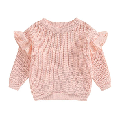 Baby Toddler Girls Sweater Solid Color Ruffle Long Sleeve Knit Spring Autumn Clothes Knitwear Pullover Top