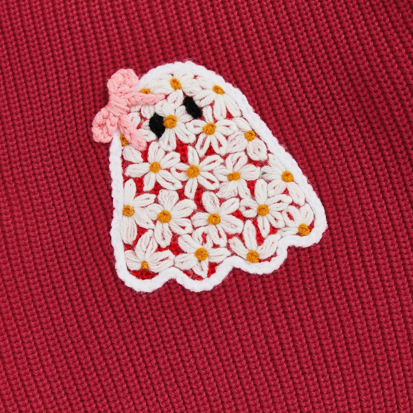 Baby Toddler Kids Girl Halloween Sweater Long Sleeve Round Neck Ghost Flower Embroidery Knit Pullover Top