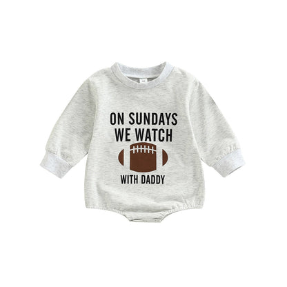 On Sundays We Watch Football with Daddy Infant Baby Girls Boys Romper Football Long Sleeve Jumpsuits Bubble Romper