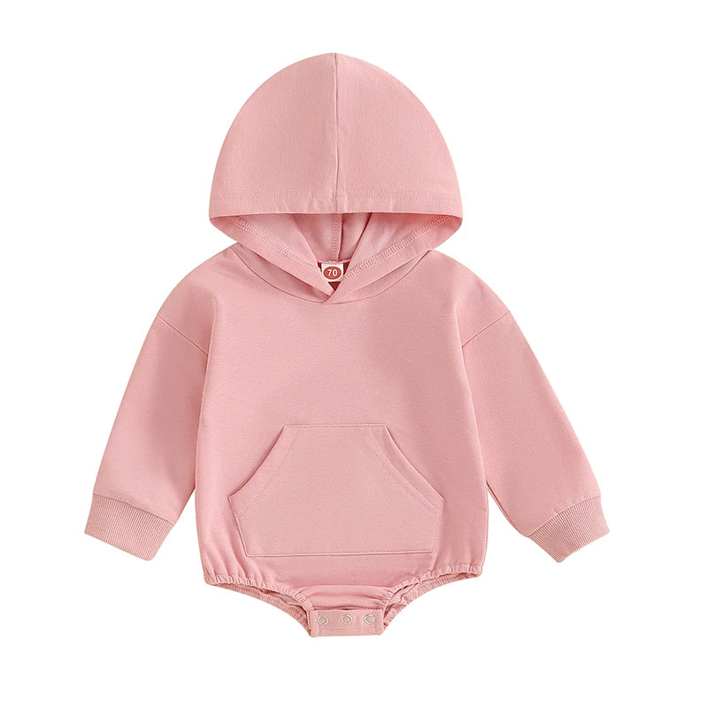 Baby Toddler Boy Girl Hoodie Bubble Romper Pocket Solid Color Long Sleeve