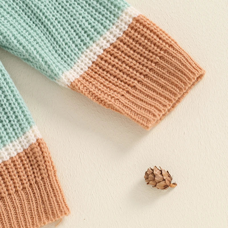 Baby Toddler Boys Girls Sweater Casual Contrast Color Stripes Warm Knitted Long Sleeve Pullover Top