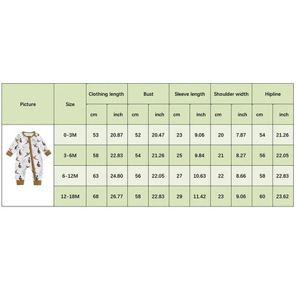 Baby Boys Girls Romper Soft Bird Wheat Ear Pattern Zipper Long Sleeve Crew Neck Jumpsuit