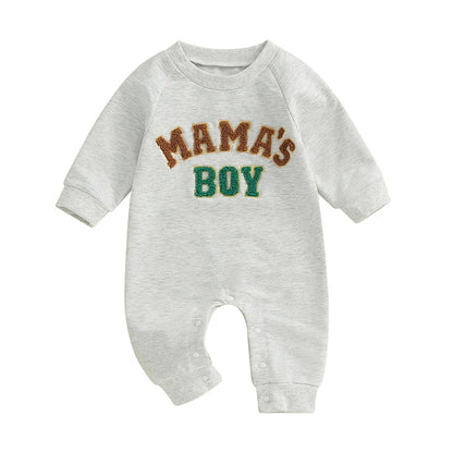 Baby Boys Mama's Boy / Little Dude Fall Romper Letter Embroidery Long Sleeve Crew Neck Full Length Jumpsuit