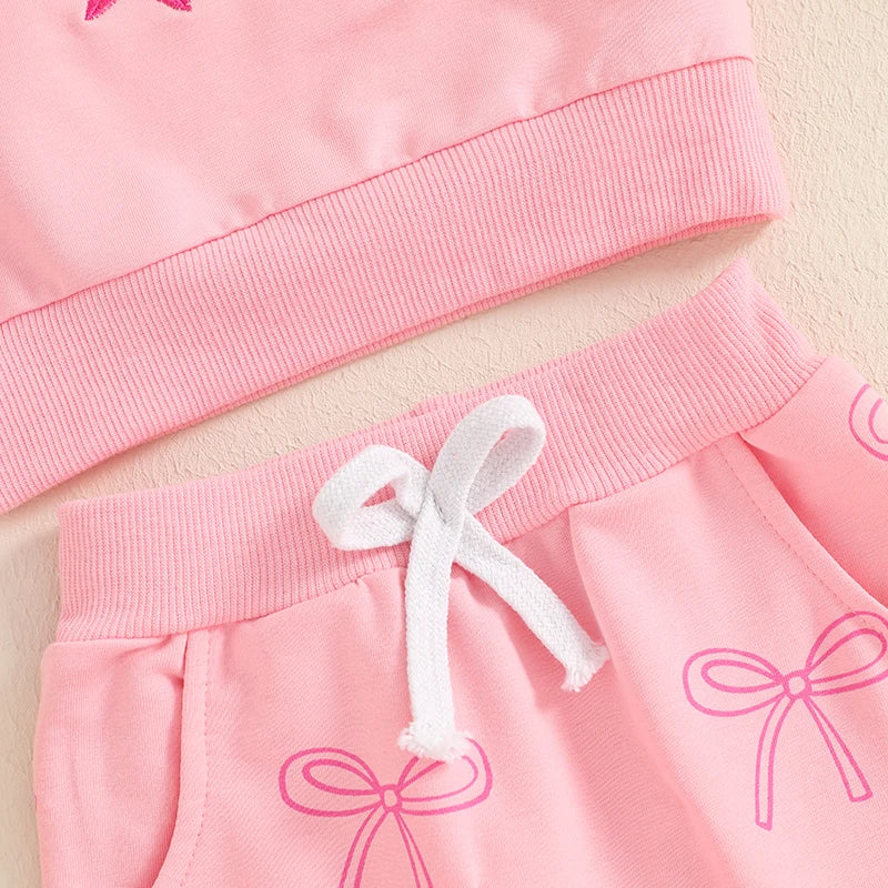 Baby Toddler Girls 3Pcs Fall Outfit Long Sleeve Bow Embroidery Crewneck Top + Jogger Pants + Headband Set