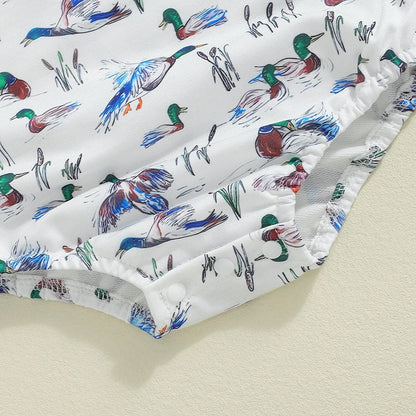 Baby Boys Fall Bodysuit Duck Print Long Sleeve Crewneck Jumpsuit Fall Spring