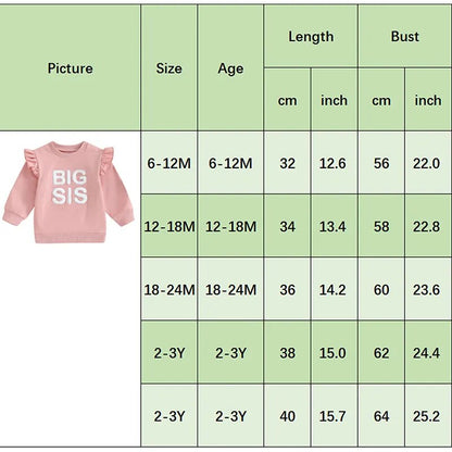 Baby Toddler Kids Girls Sister Matching Big Sis Shirt/Lil Sis Ruffle Sleeve Long Sleeve Romper Crewneck Top