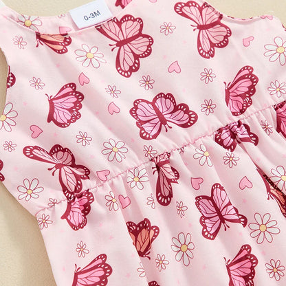 Baby Girls Summer Romper Flower/Butterfly Print Bow Tie Strap Tank Top Sleeveless Round Neck Jumpsuit