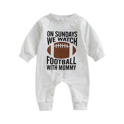 Infant Baby Girl Boy Romper On Sundays We Watch Football With Daddy Mommy Jumpsuit Long Sleeve Pants